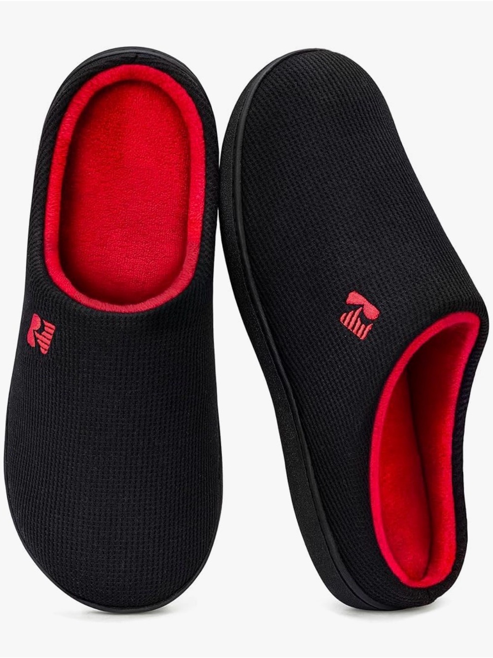 Men's Rock Dove Memory Foam Black & Red Slip-On ISlippers Rubber Sole